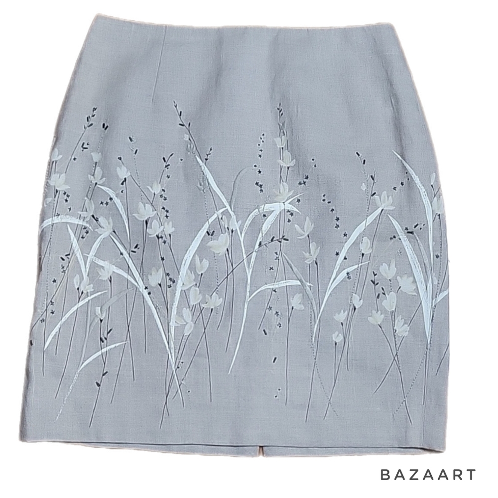 Loft linen floral beaded skirt sz 6